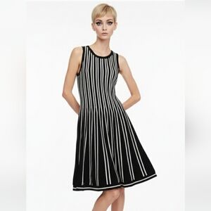 Ann Taylor Dress Knit Black White Stripes Sleeveless Coquette S